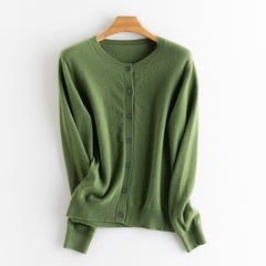 100% Cashmere Crewneck Button-Up Knit Cardigan Sweater