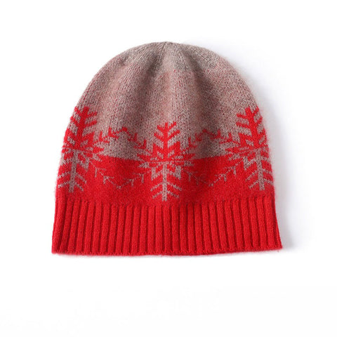Cashmere Jacquard Knitted Beanies Snowflake Hat Thick Bonnet Unisex
