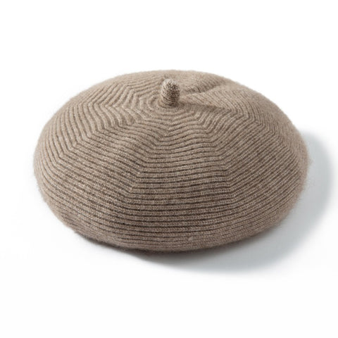 Winter Warm Knitted French Beret Hat Solid Color Flat Cap for Women