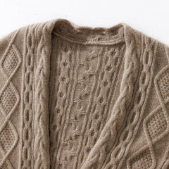 Open Front Cashmere Belted Cable Knit Wrap Tie Waist Cardigan