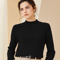 Soft Knit Pullover Wool Blend Mock Neck Cashmere Sweater