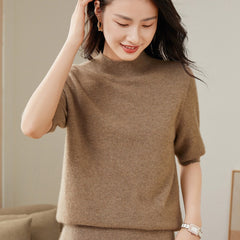 Mock Neck Cashmere Pullover Knit Top Sweater For Women