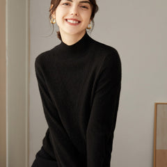 100% Cashmere Mock Neck Knitted Loose Thickened Pullover Sweater