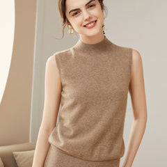 Knit Mock Neck Tank Top 100% Cashmere Sleeveless Sweater Vest