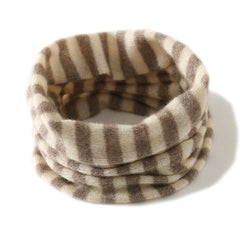 Striped 100% Cashmere Neck Warmer Knit Loop Women Tube Scarf