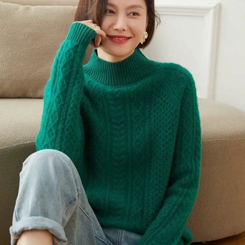 Kaschmir -Kabel -Strick -Mock -Nacken -Strickpullover dicker Strickpullover