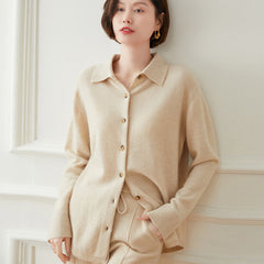 Polo Collar Button Lapel Knitted Cashmere Sweater Cardigan