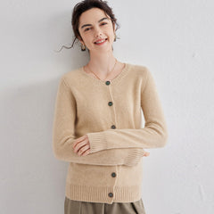 Button-Up Cashmere Cardigans Sweaters Knitted Coats Ribbed Trim