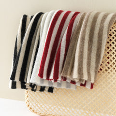 Striped 100% Cashmere Neck Warmer Knit Loop Women Tube Scarf