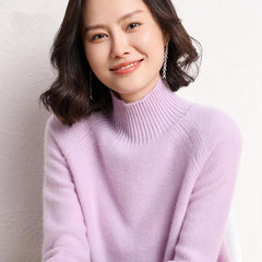 Cashmere Knit Pullover Thicken Casual Loose Mock Neck Sweater