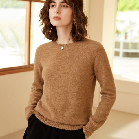 Classic Long Sleeve Knit Pullover Women's 100% Pure Cashmere Crewneck Sweater