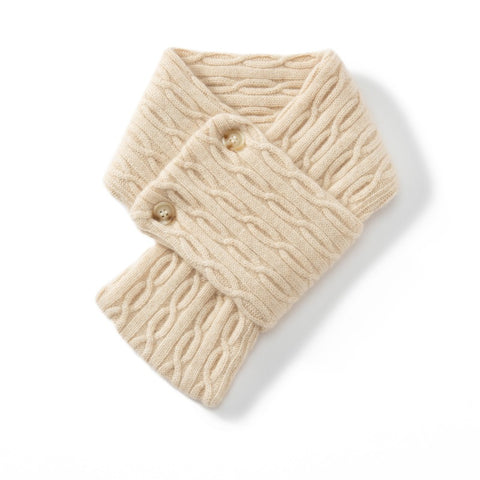 100% Cable Knit Cashmere Buttoned Neck Warmer Versatile Warm Cross Scarf