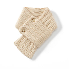 100% Cable Knit Cashmere Button Neck Warmer Versatile Cross Scarf