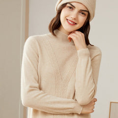 100% Cashmere Mock Neck Knitted Loose Thickened Pullover Sweater