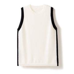 Cashmere Crew Neck Knitted Side Patchwork Pullover Sweater Vest