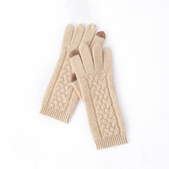 100% Pure Cashmere Cable Knit  Touch Screen Gloves