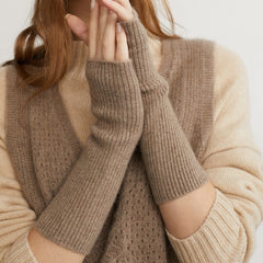 100% Cashmere Knit Arm Warmers Fingerless Mittens Gloves