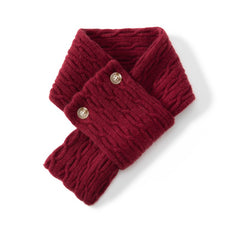 100% Cable Knit Cashmere Button Neck Warmer Versatile Cross Scarf