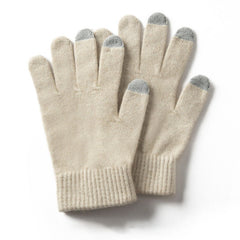 100% Pure Cashmere Ribbed Cuffs Touchscreen Gloves for Winter
