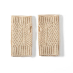 100% Cashmere Cable Knit Fingerless Wrist Half-Finger Gloves