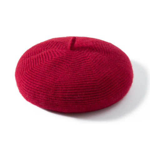 Winter Warm Knitted French Beret Hat Solid Color Flat Cap for Women