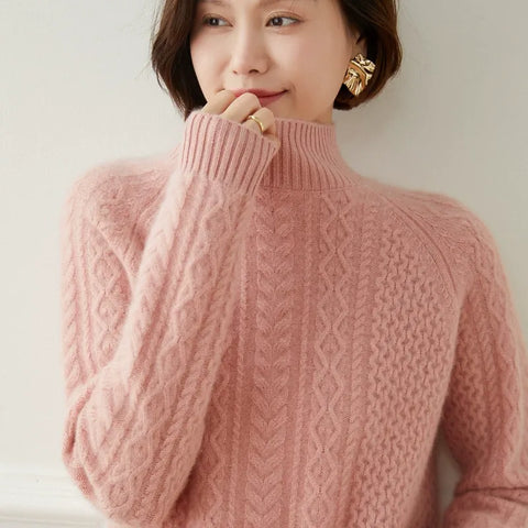 Kaschmir -Kabel -Strick -Mock -Nacken -Strickpullover dicker Strickpullover