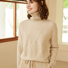 Women's Turtleneck Cashmere Lapel Knitted Loose Top Sweater