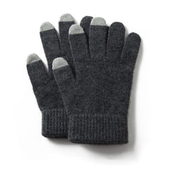 100% Pure Cashmere Ribbed Cuffs Touchscreen Gloves for Winter