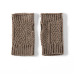 100% Cashmere Cable Knit Fingerless Wrist Half-Finger Gloves