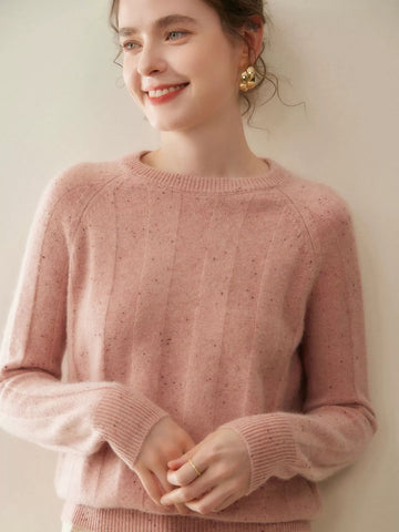Women’s Ribbed Pullover Soft Knit Top Speckled Cashmere Sweater