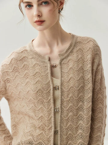 Lightweight Women's Openwork Knit Soft Cashmere Silk Sweater Cardigan
