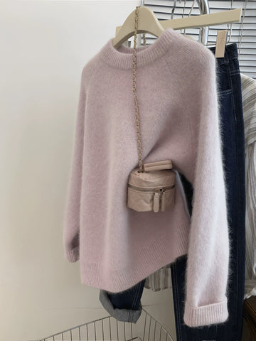 Women's Relaxed Crew Neck Knit Pullover Cashmere Wool Sweater