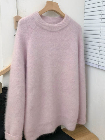 Women's Relaxed Crew Neck Knit Pullover Cashmere Wool Sweater
