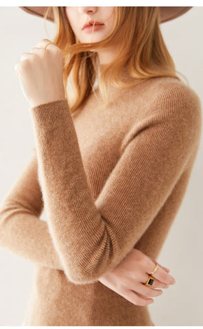 Women's 100% Cashmere Mock Neck Soft Knit Slim Fit Sweater
