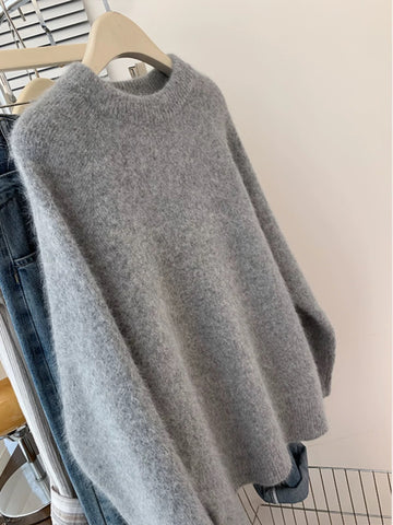 Women's Relaxed Crew Neck Knit Pullover Cashmere Wool Sweater