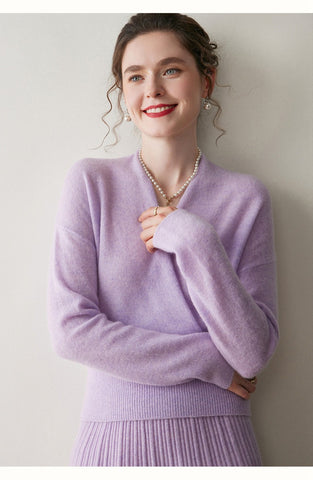Women's Cashmere Blend Wrap Soft Pullover Sweater with Ribbed Waist
