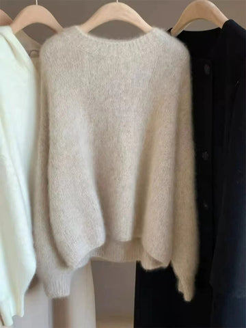 Women's Soft Relaxed Cashmere Crew Neck Fit Knit Pullover Sweater