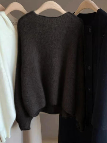Women's Soft Relaxed Cashmere Crew Neck Fit Knit Pullover Sweater