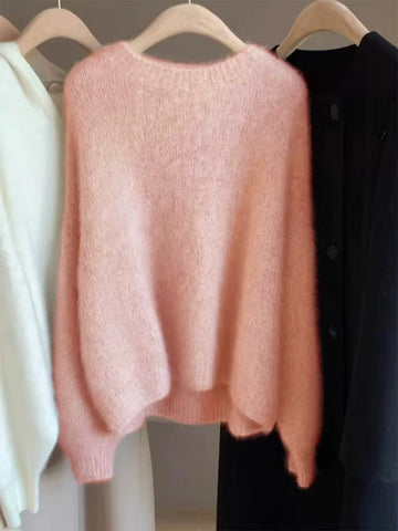 Women's Soft Relaxed Cashmere Crew Neck Fit Knit Pullover Sweater