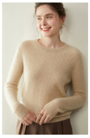Women's Soft Lightweight Classic Pullover Wool Cable Knit Crew Neck Sweater