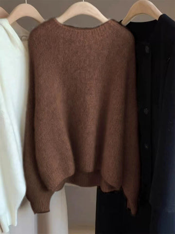 Women's Soft Relaxed Cashmere Crew Neck Fit Knit Pullover Sweater