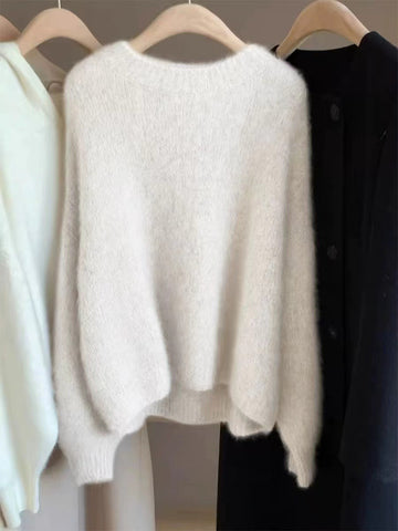 Women's Soft Relaxed Cashmere Crew Neck Fit Knit Pullover Sweater