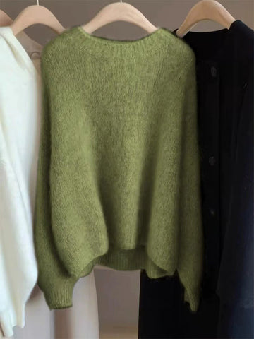 Women's Soft Relaxed Cashmere Crew Neck Fit Knit Pullover Sweater
