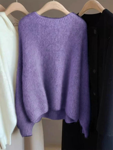 Women's Soft Relaxed Cashmere Crew Neck Fit Knit Pullover Sweater