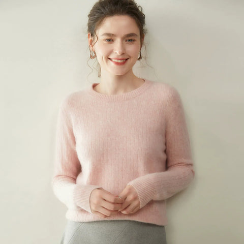 Women's Soft Lightweight Classic Pullover Wool Cable Knit Crew Neck Sweater