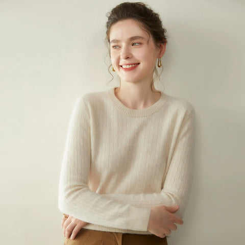 Women's Soft Lightweight Classic Pullover Wool Cable Knit Crew Neck Sweater