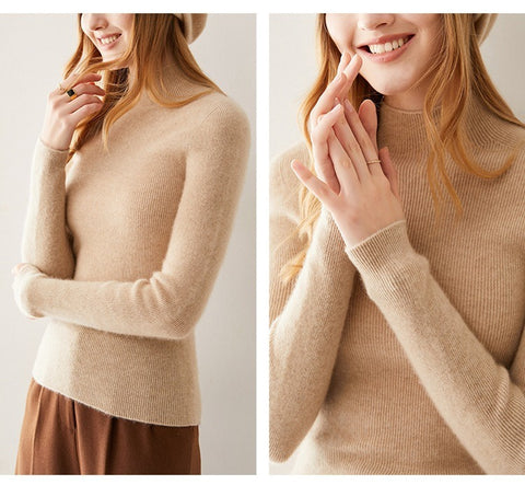 Women's 100% Cashmere Mock Neck Soft Knit Slim Fit Sweater