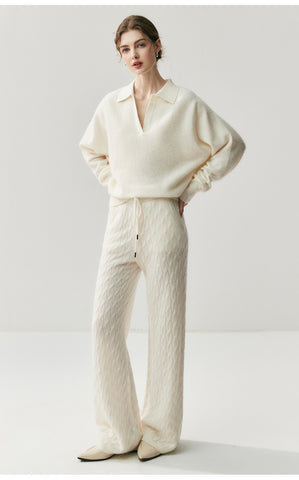 Women's Cashmere Blend Relaxed Knit Pullover Polo Collar Sweater