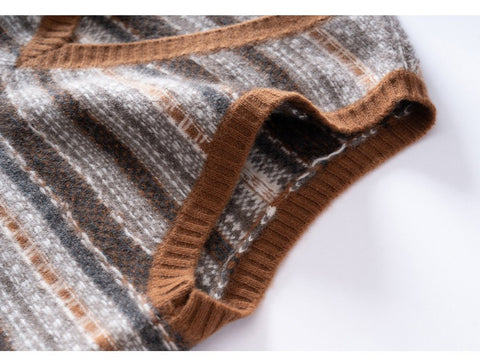 Casual Women's Cashmere Striped V-Neck Wool Knit Sweater Vest