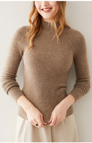 Women's 100% Cashmere Mock Neck Soft Knit Slim Fit Sweater